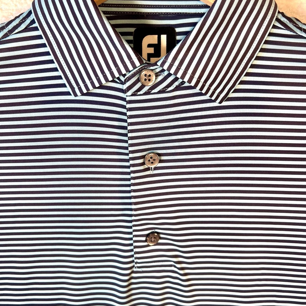 FootJoy FJ Mens Golf Polo Shirt Blue Stripe Preppy Size Small